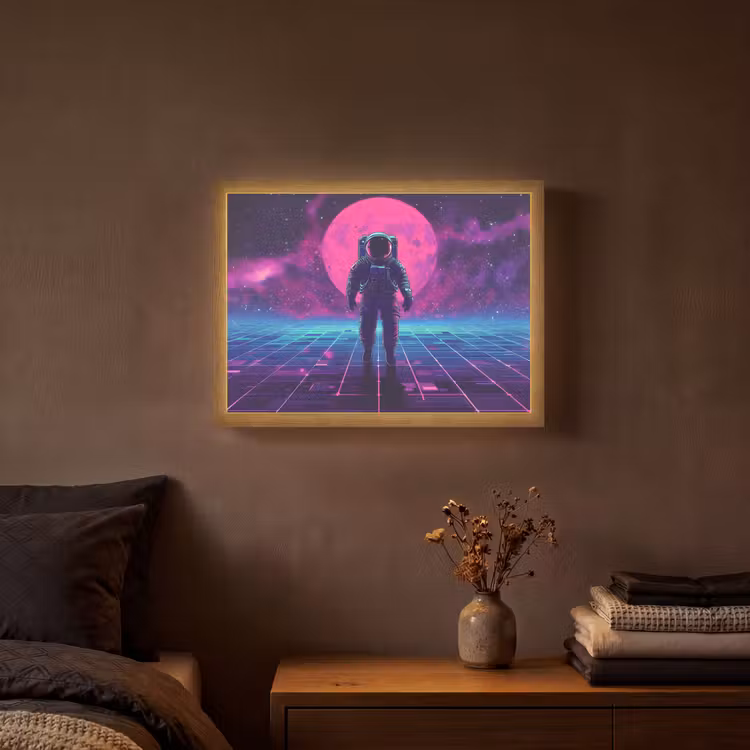 Astronaut - Maan - Roze - Sterrennevels Light Box met batterij (Wandlamp) middel -sfeer4