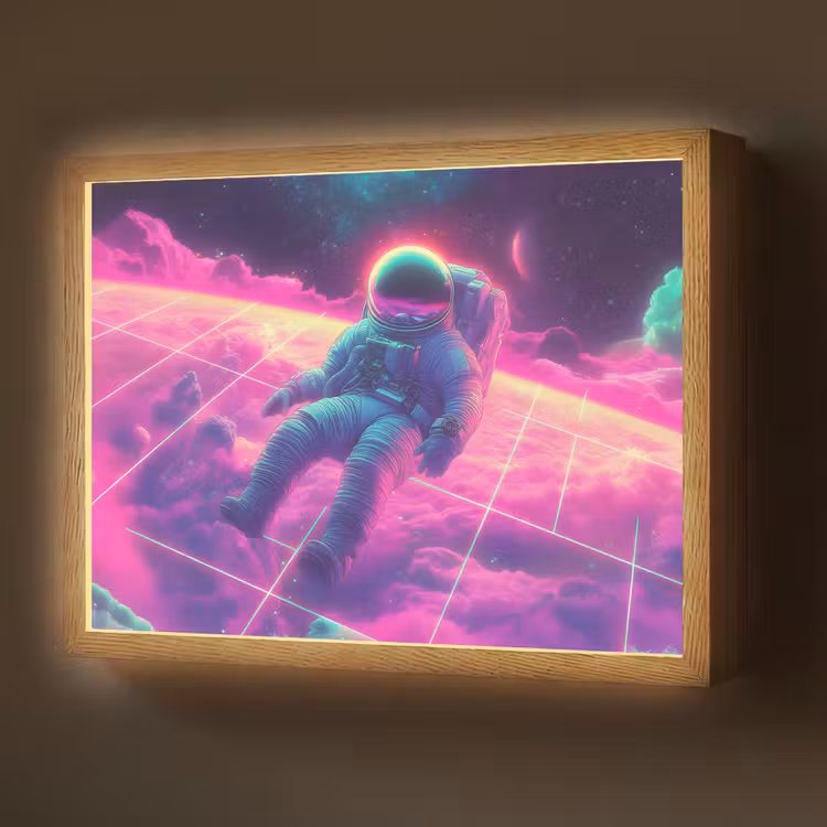 Astronaut - Neon - Roze - Wolken Light Box met batterij (Wandlamp) middel -z3d_website