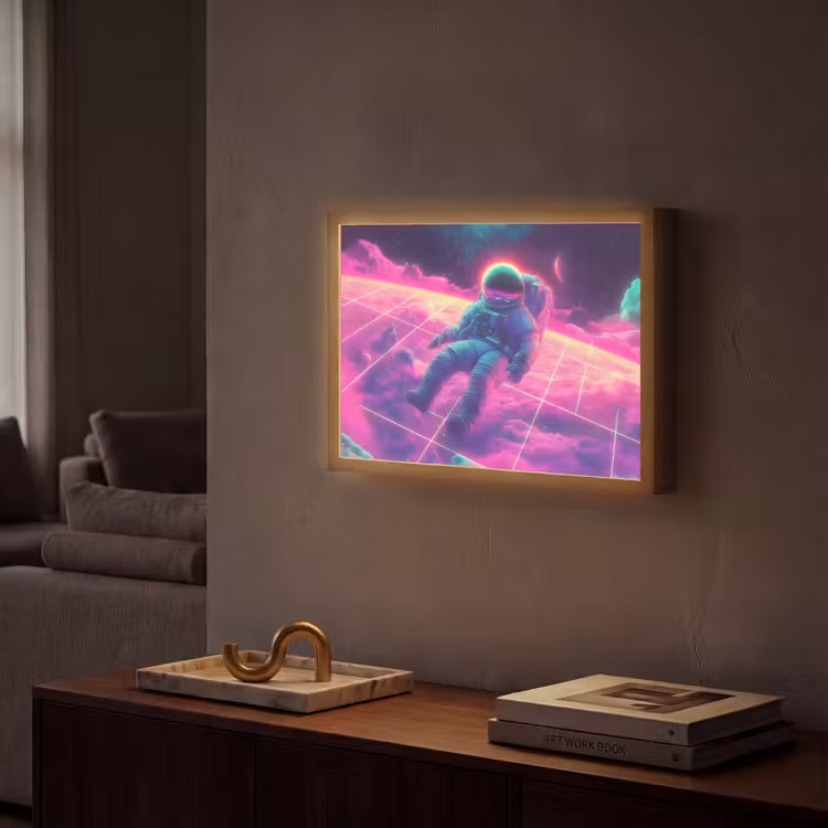 Astronaut - Neon - Roze - Wolken Light Box met batterij (Wandlamp) middel -sfeer1