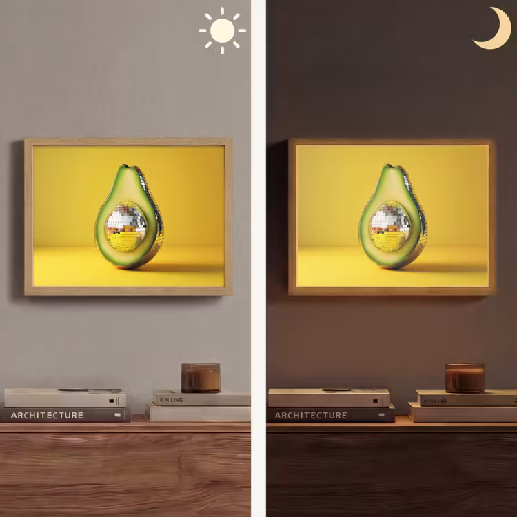 Avocado - Discobal - Geel - Glitter Light Box met batterij (Wandlamp) middel -sfeer3