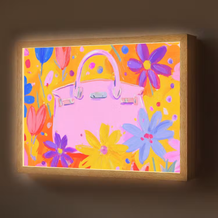 Tas - Roze - Bloemen Light Box met batterij (Wandlamp) middel -z3d_website