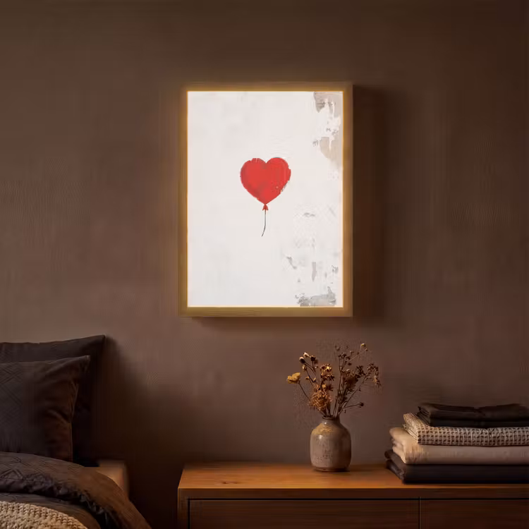 Ballon - Rood - Hart Light Box met batterij (Wandlamp) middel -sfeer4