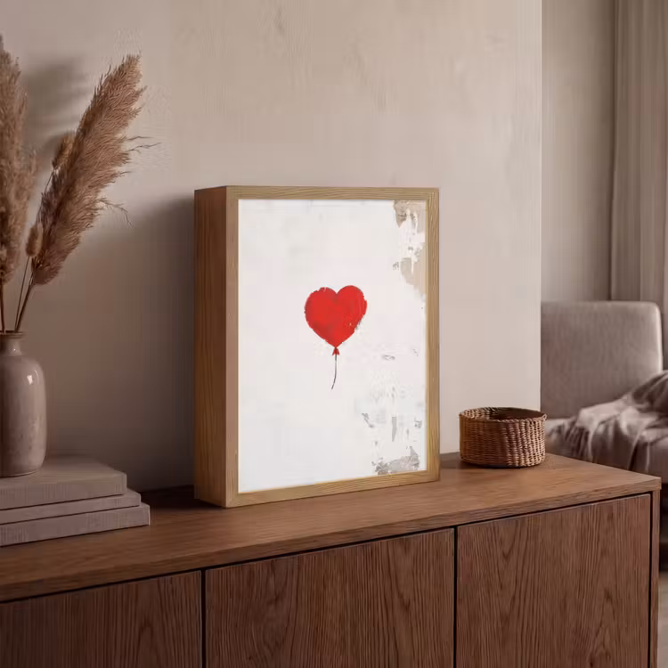 Ballon - Rood - Hart Light Box met batterij (Wandlamp) middel -sfeer2