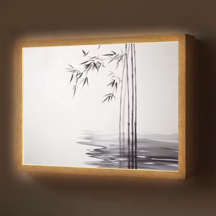 Bamboestammen - Water - Minimalistisch - Wit Light Box met batterij (Wandlamp) middel -z3d_website