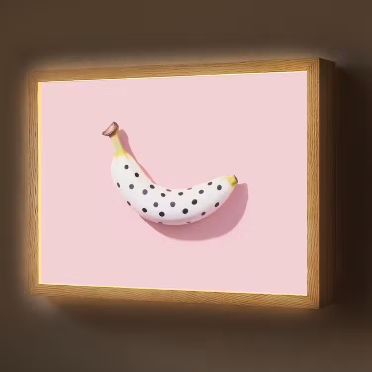 Banaan - Stippen - roze Light Box met batterij (Wandlamp) middel -z3d_website