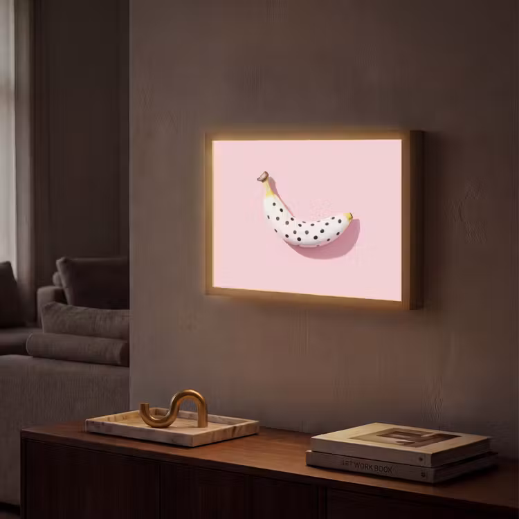 Banaan - Stippen - roze Light Box met batterij (Wandlamp) middel -sfeer1