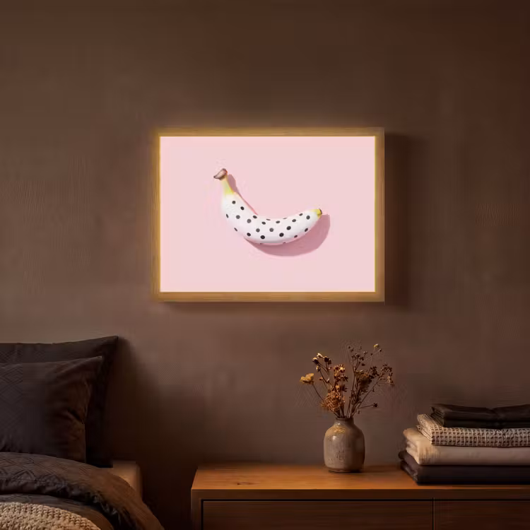 Banaan - Stippen - roze Light Box met batterij (Wandlamp) middel -sfeer4