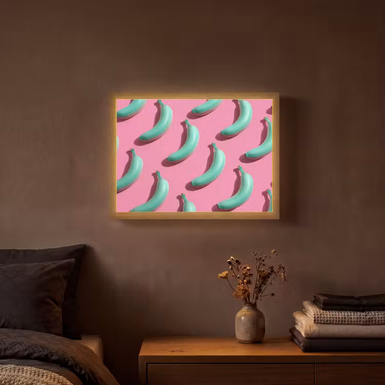 Bananen - Patroon - Blauw - Roze Light Box met batterij (Wandlamp) middel -sfeer4