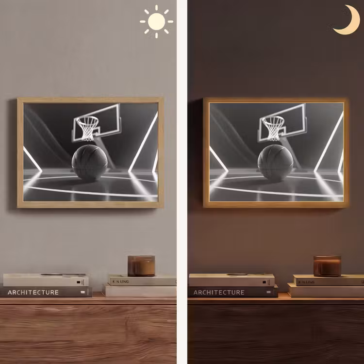 Basketbal - Basketbalveld - Lichtlijnen Light Box met batterij (Wandlamp) middel -sfeer3