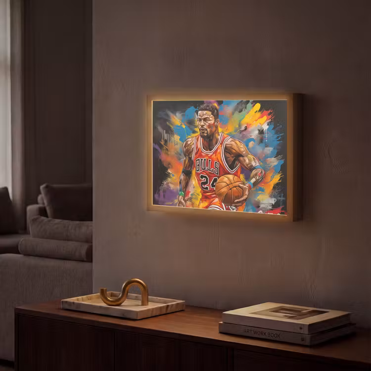 Basketbal - Verf - Kleuren - Rood Light Box met batterij (Wandlamp) middel -sfeer1