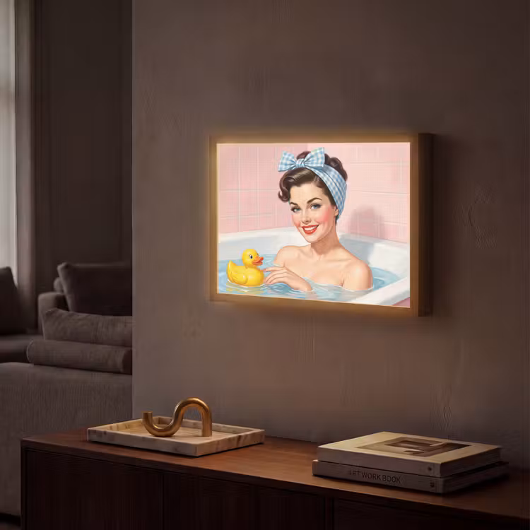Badkamer - Eend - Blauw Light Box met batterij (Wandlamp) middel -sfeer1