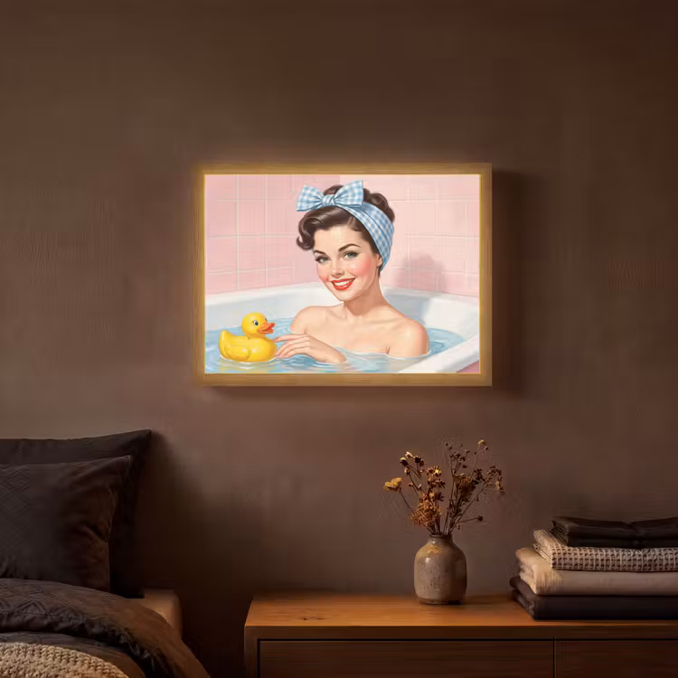 Badkamer - Eend - Blauw Light Box met batterij (Wandlamp) middel -sfeer4