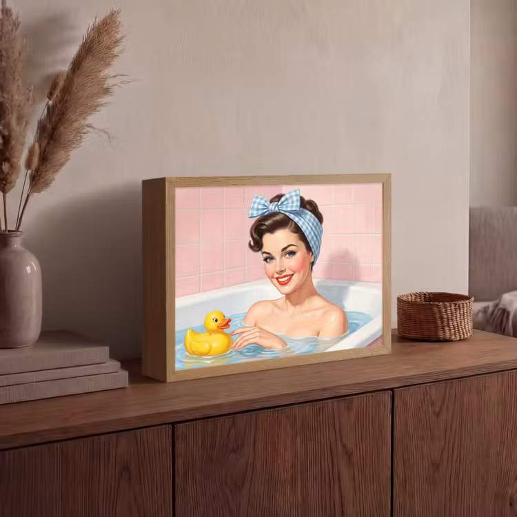 Badkamer - Eend - Blauw Light Box met batterij (Wandlamp) middel -sfeer2