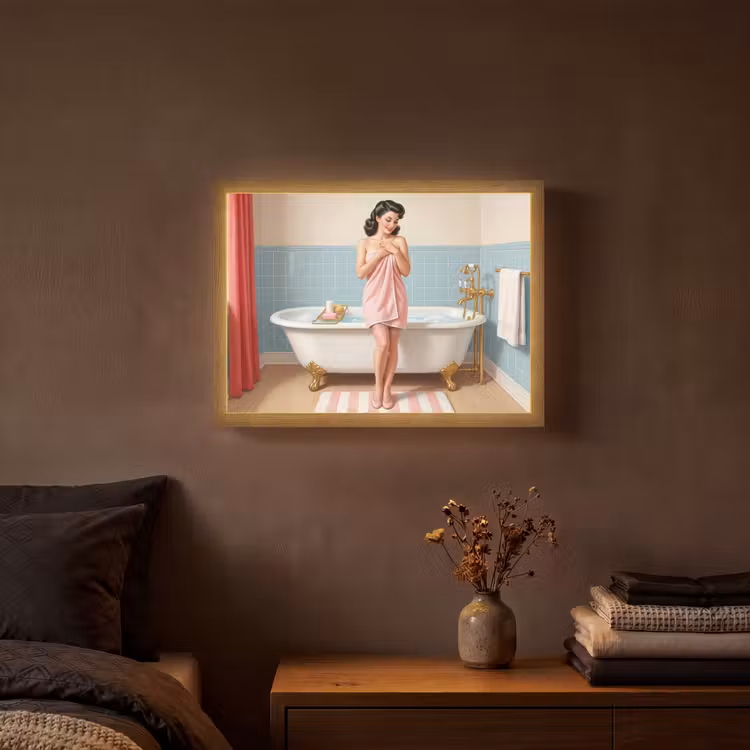 Badkamer - Vrouw - Roze Light Box met batterij (Wandlamp) middel -sfeer4