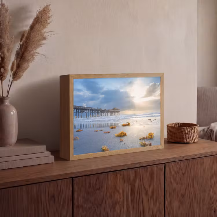 Strand - Pier - Zeewier - Zee - Zomer Light Box met batterij (Wandlamp) middel -sfeer2