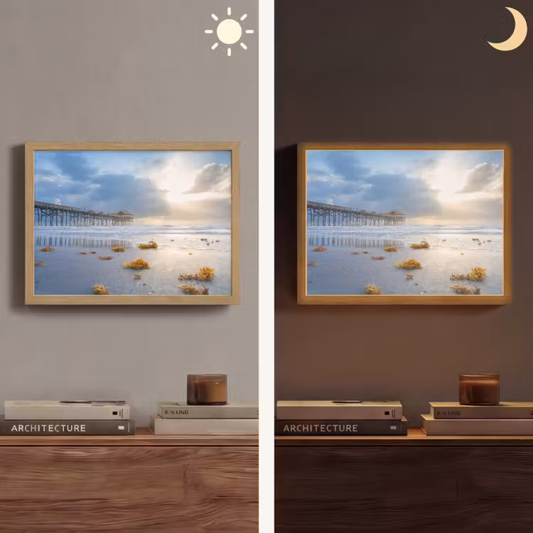 Strand - Pier - Zeewier - Zee - Zomer Light Box met batterij (Wandlamp) middel -sfeer3