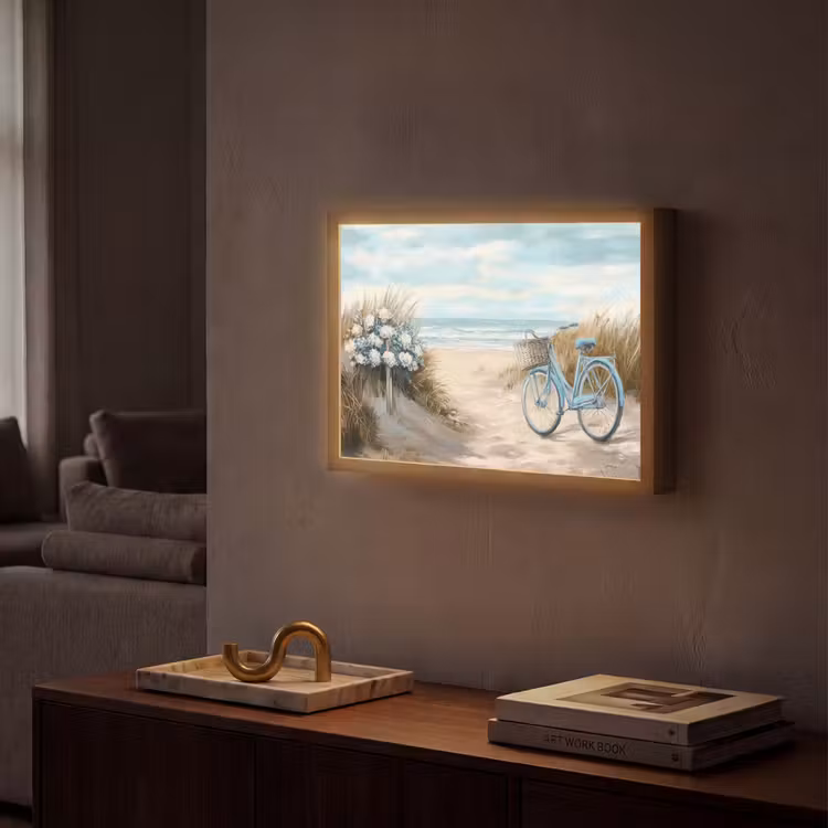 Strand - Zee - Fiets - Vintage - Bloemen Light Box met batterij (Wandlamp) middel -sfeer1