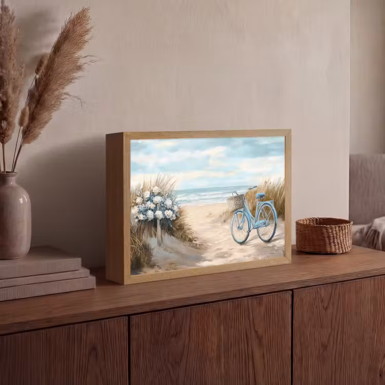 Strand - Zee - Fiets - Vintage - Bloemen Light Box met batterij (Wandlamp) middel -sfeer2