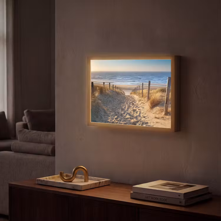 Strand - Zee - Nederland - Duinen - Zon Light Box met batterij (Wandlamp) middel -sfeer1