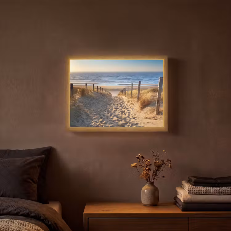 Strand - Zee - Nederland - Duinen - Zon Light Box met batterij (Wandlamp) middel -sfeer4