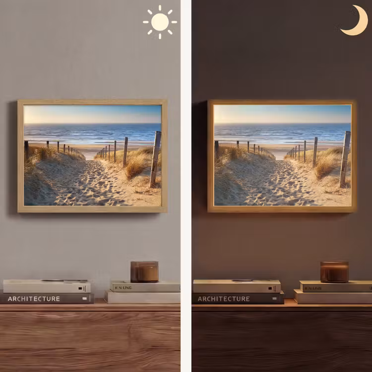 Strand - Zee - Nederland - Duinen - Zon Light Box met batterij (Wandlamp) middel -sfeer3