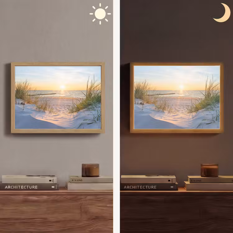Strand - Zon - Duin - Gras - Zand - Horizon Light Box met batterij (Wandlamp) middel -sfeer3