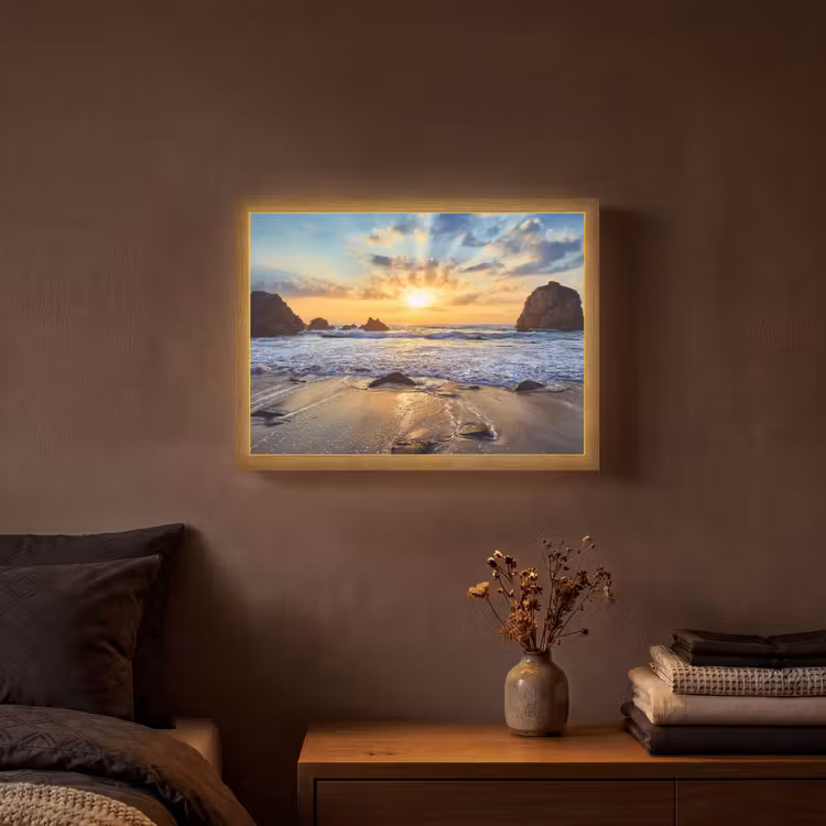 Strand - Zonsondergang - Natuur - Zee - Landschap Light Box met batterij (Wandlamp) middel -sfeer4