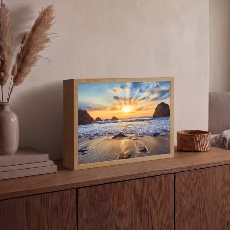 Strand - Zonsondergang - Natuur - Zee - Landschap Light Box met batterij (Wandlamp) middel -sfeer2
