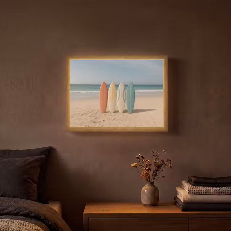 Strand - Surfbord - Pastel Light Box met batterij (Wandlamp) middel -sfeer4