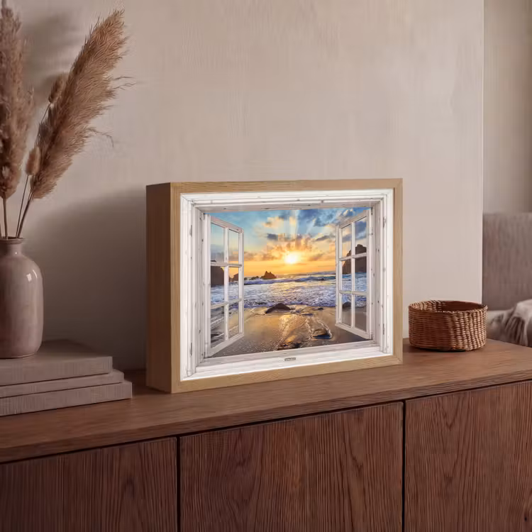 Strand - Doorkijk - Zonsondergang - Landschap - Zee - Natuur Light Box met batterij (Wandlamp) middel -sfeer2