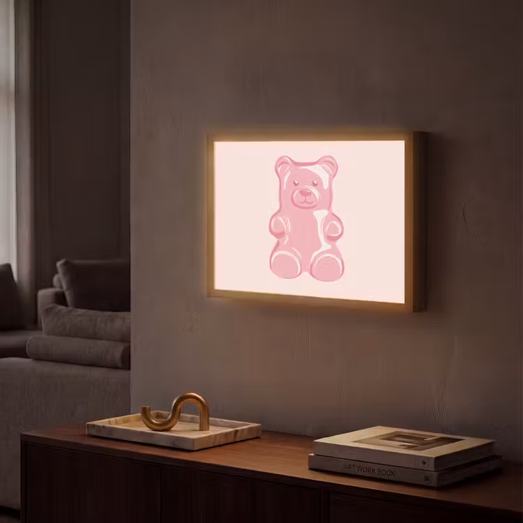 Beer - Roze - Snoep Light Box met batterij (Wandlamp) middel -sfeer1