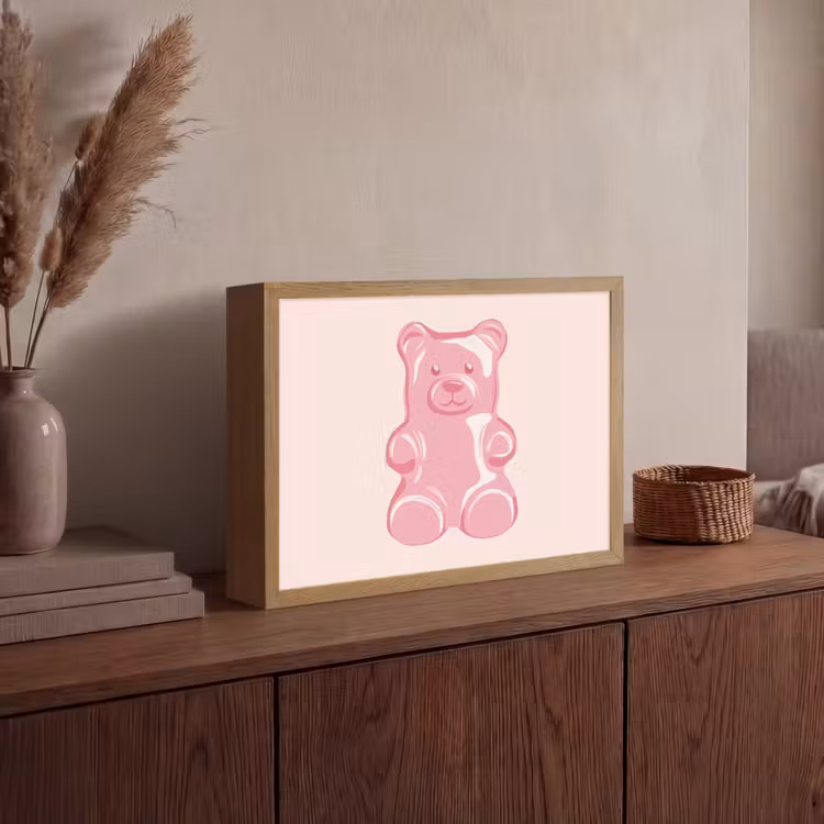 Beer - Roze - Snoep Light Box met batterij (Wandlamp) middel -sfeer2