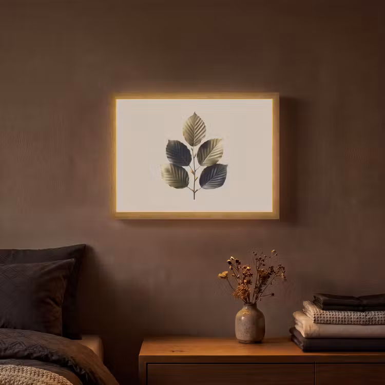 Beukenbladeren - Bruin - Groen - neutraal Light Box met batterij (Wandlamp) middel -sfeer4