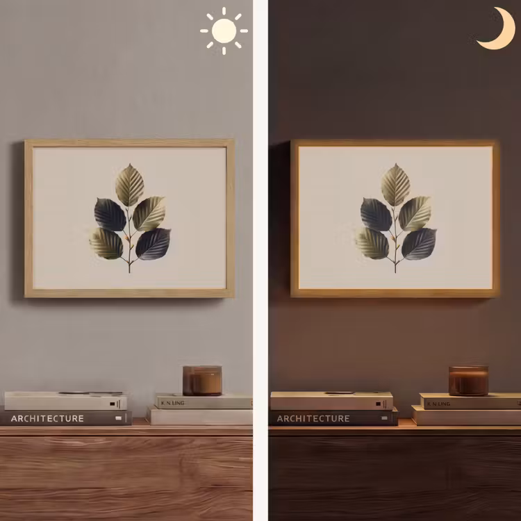 Beukenbladeren - Bruin - Groen - neutraal Light Box met batterij (Wandlamp) middel -sfeer3