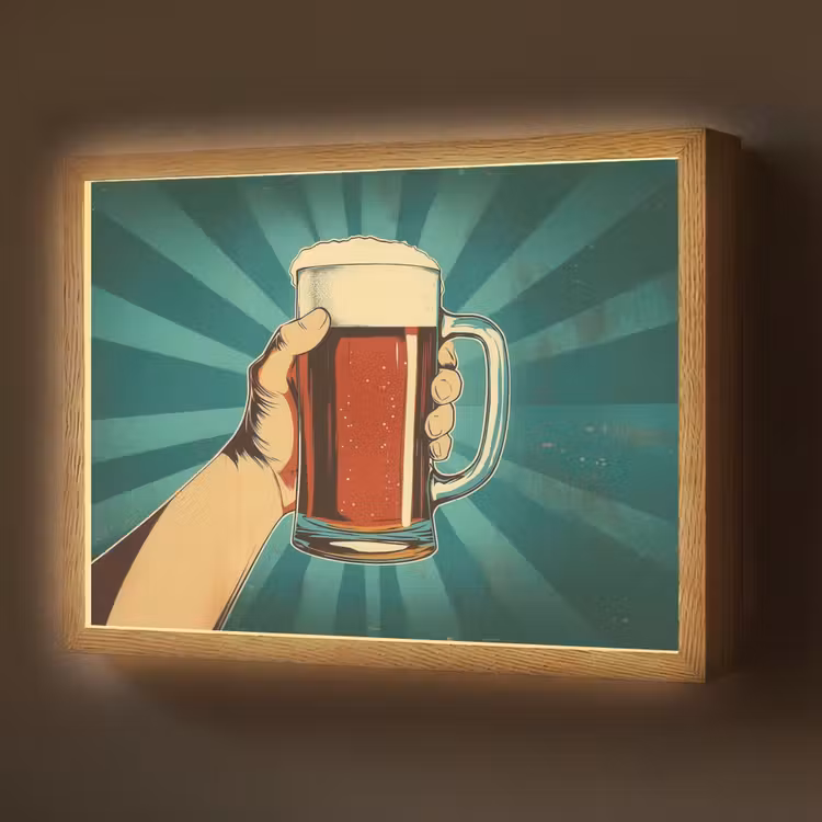 Bierglas - Schuim - Retro - Groen Light Box met batterij (Wandlamp) middel -z3d_website