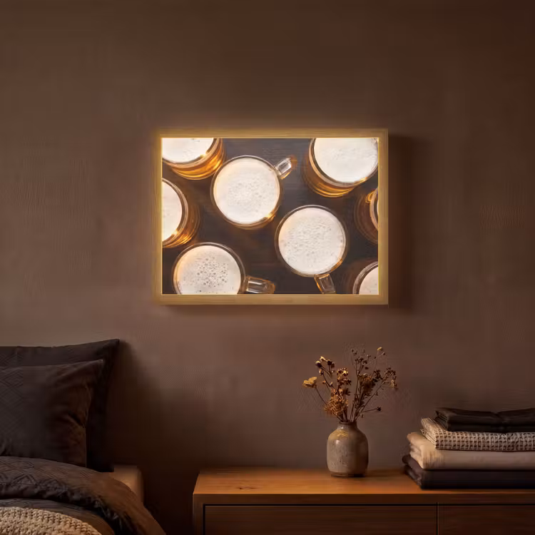 Bier - Glazen - Schuim - Hout - Drank Light Box met batterij (Wandlamp) middel -sfeer4