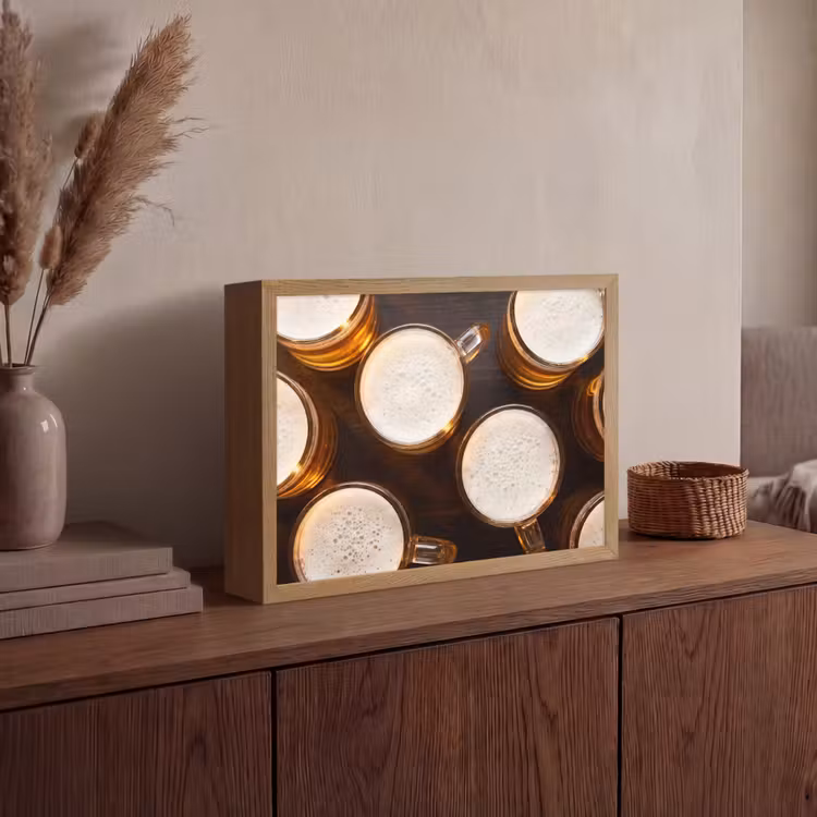 Bier - Glazen - Schuim - Hout - Drank Light Box met batterij (Wandlamp) middel -sfeer2