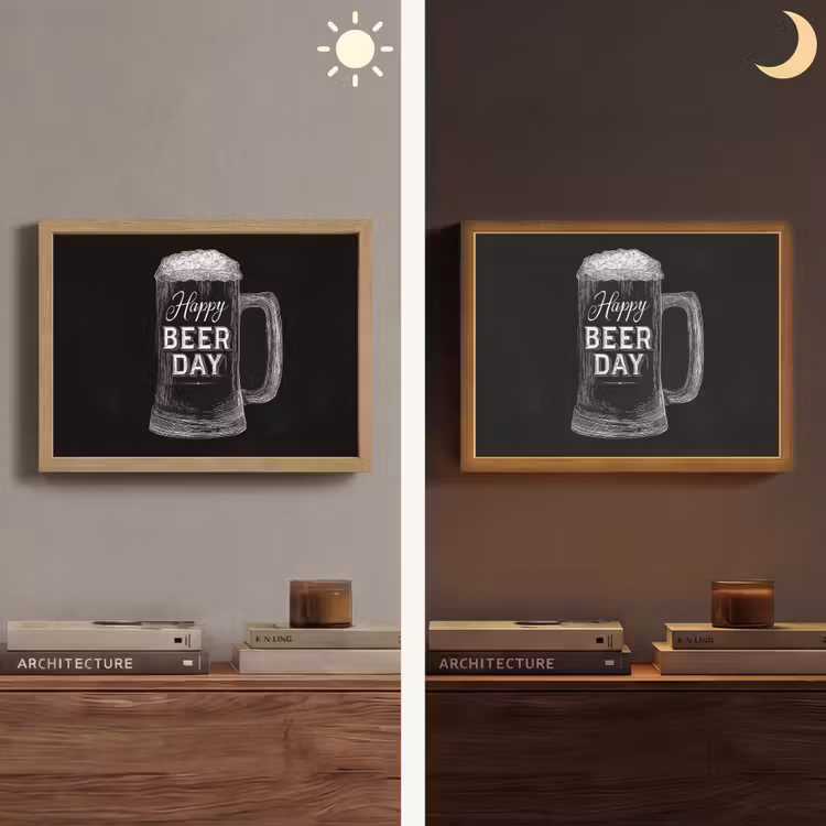 Bierpul - Witte krijtletters - Happy beer day Light Box met batterij (Wandlamp) middel -sfeer3