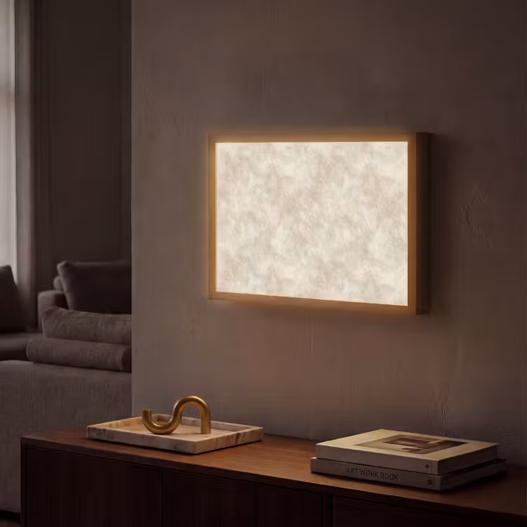 Beige - Reliëfstructuur - Natuursteen Light Box met batterij (Wandlamp) middel 907 -sfeer1