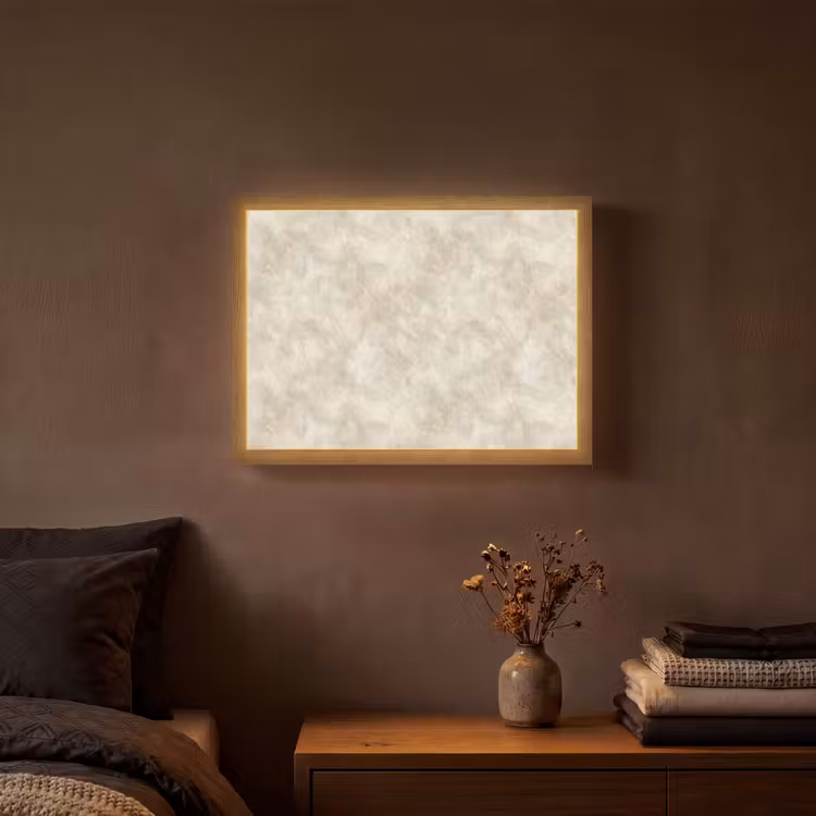 Beige - Reliëfstructuur - Natuursteen Light Box met batterij (Wandlamp) middel 907 -sfeer4
