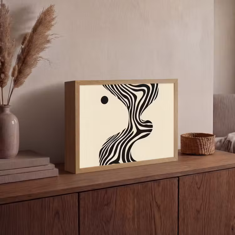 Beige - Lijnen - Golvend - Abstract Light Box met batterij (Wandlamp) middel -sfeer2