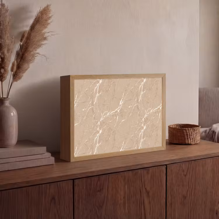 Beige - Marmer - Organisch - Wit Light Box met batterij (Wandlamp) middel 907 -sfeer2