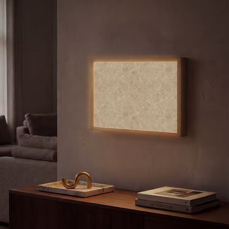 Beige - Marmer - Witte aders Light Box met batterij (Wandlamp) middel 907 -sfeer1