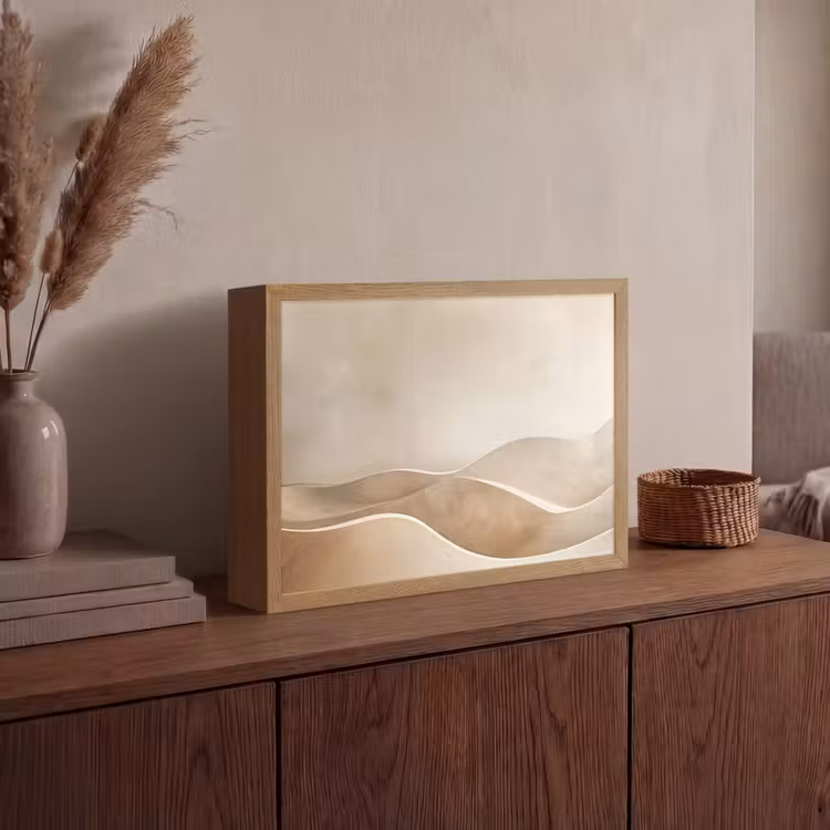 Beige - Natuur - Abstract - Modern Light Box met batterij (Wandlamp) middel -sfeer2