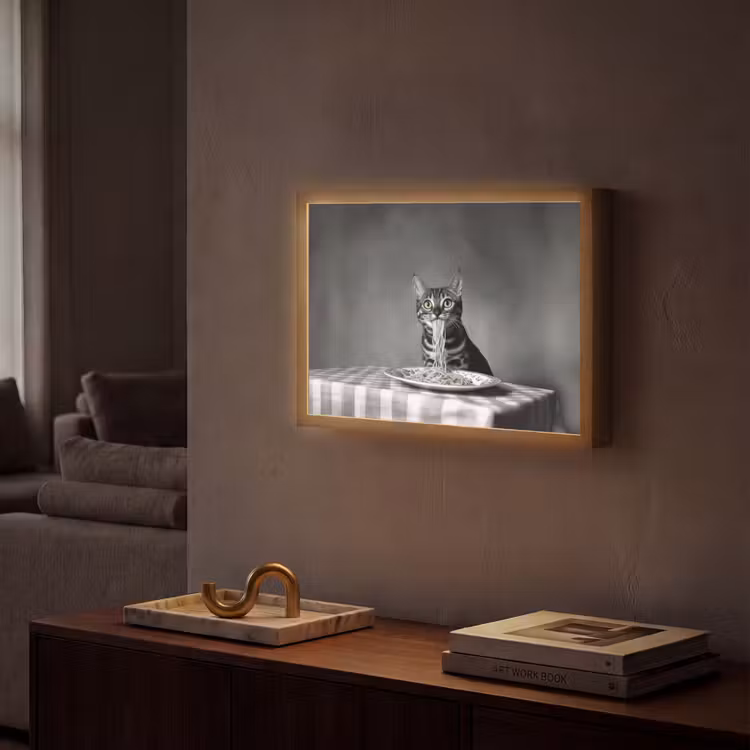 Bengaal - Kat - Tafelkleed - Zwart - Wit - Dier Light Box met batterij (Wandlamp) middel -sfeer1