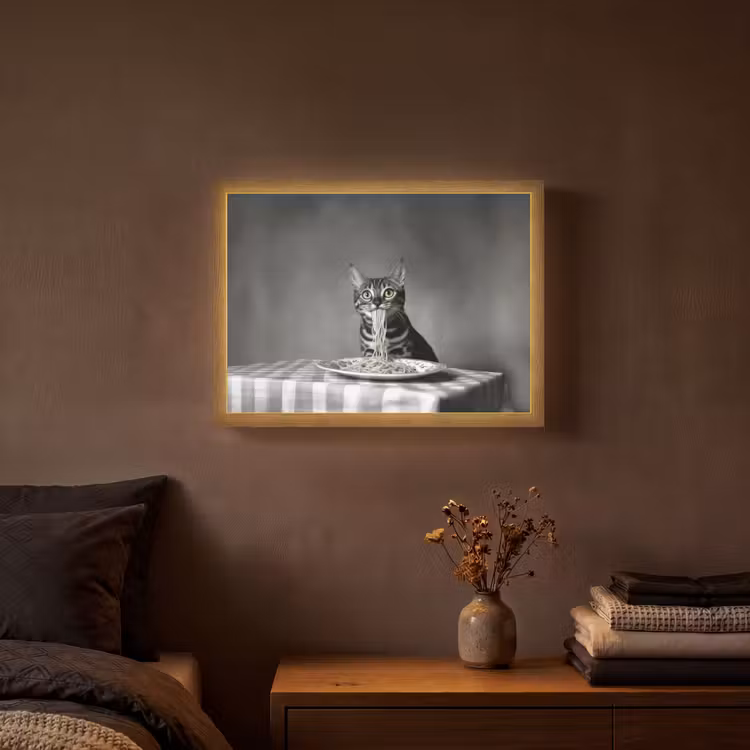 Bengaal - Kat - Tafelkleed - Zwart - Wit - Dier Light Box met batterij (Wandlamp) middel -sfeer4