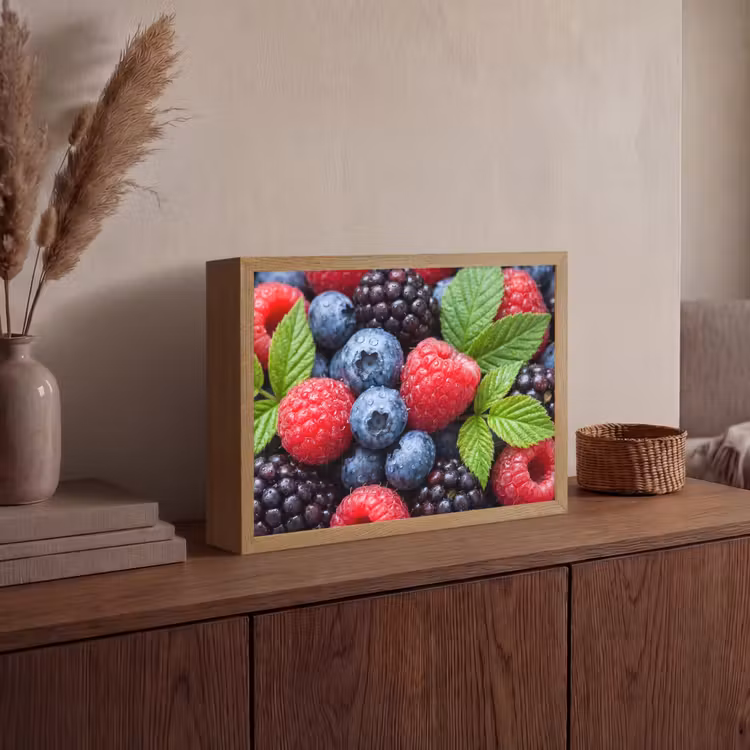 Bessen - Vers - Waterdruppels - Kleurrijk - Eten Light Box met batterij (Wandlamp) middel -sfeer2