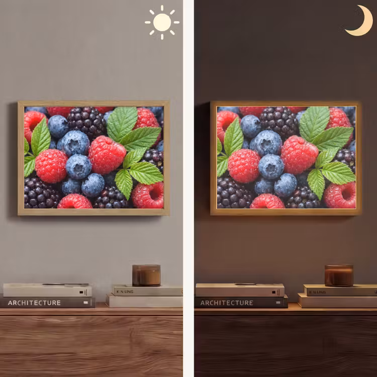 Bessen - Vers - Waterdruppels - Kleurrijk - Eten Light Box met batterij (Wandlamp) middel -sfeer3