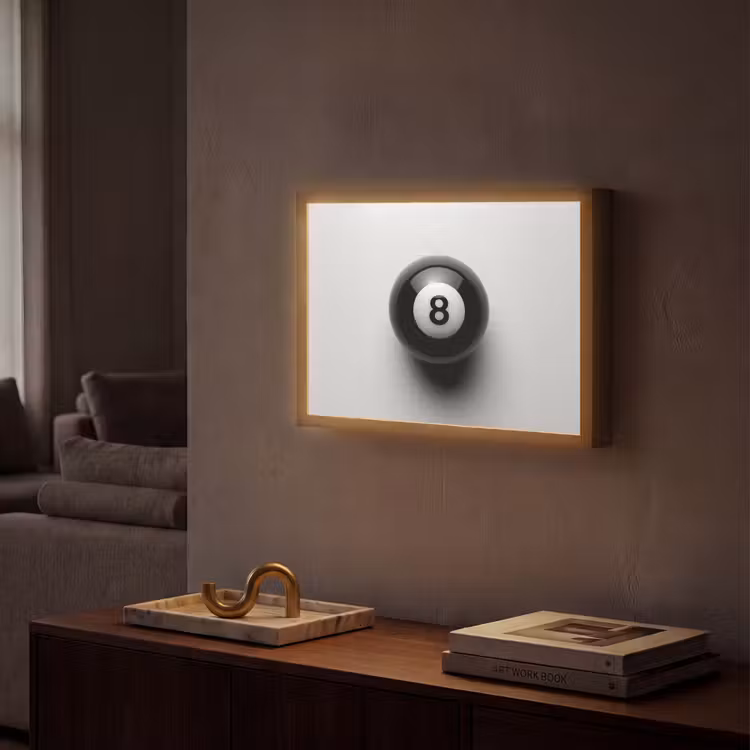 Biljartbal - Getal - Acht - Wit Light Box met batterij (Wandlamp) middel -sfeer1