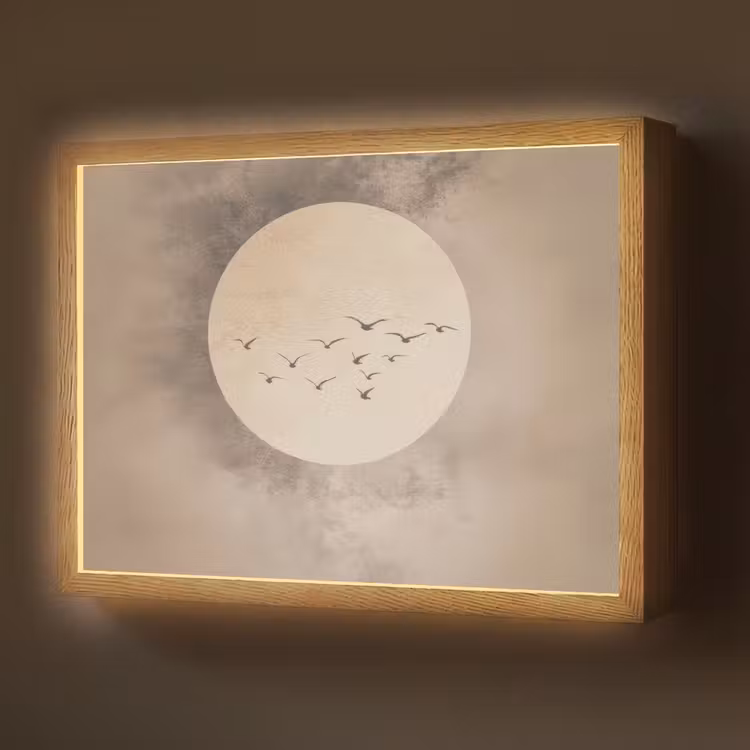 Vogel - Beige - Japandi Light Box met batterij (Wandlamp) middel -z3d_website